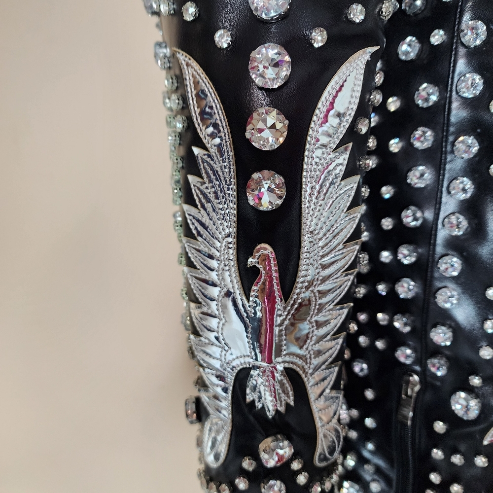 AZALEA WANG Upbeat Black Jeweled Rhinestone Tall Western Cowboy Boots 7-11 NWT - Picture 14 of 14